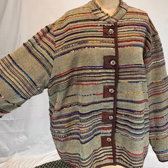 VINTAGE multicolor tapestry jacket blazer long sleeve button front earthy hippie - Picture 3 of 12